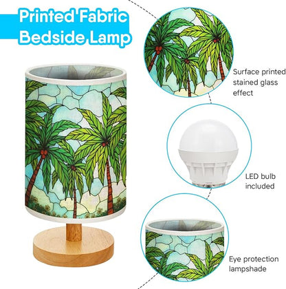 Hawaiian Palm Table Lamp LED 3-Color Pressed Bedside, Hawaiian Palm Shade Lamp with Wood Base for Bedroom Living Room Desk Office