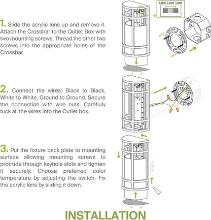 ASD LED 24" Half Cylinder Wall Light Fixture, Outdoor Patio Sconce | 3CCT, Stainless Steel, Waterproof, Energy Star, ETL Listed | 24W 1970LM 3000-5000K 100-277V | Exterior Lighting | Black, 4 Pack