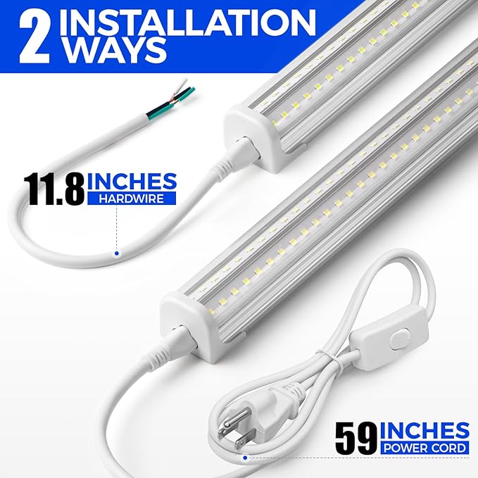 Barrina T8 LED Shop Lights for Workshop 4FT, 50W, 6500K, ‎Super Bright White, Clear Cover, Ceiling, V-Shape Shop Light Fixture, Garage, Warehouse, Basement, ETL Listed, 2 Packs
