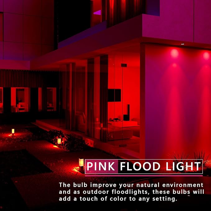 PAR38 Flood Lights Outdoor,Dimmable LED Flood Light Bulbs,20W(Equivalent to 200W),E26 Base,Outdoor Porch,Holiday Lighting,LED Flood Light Bulb for Halloween,Christmas,4 Pack Pink