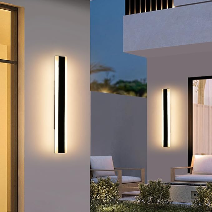 Mikeru 2pack 23.6inch Modern Outdoor Wall Light Fixtures, 3000K Exterior Lights for House, Shop, Garage - IP65 Waterproof, Rust Resistant, Hardwire Mounting