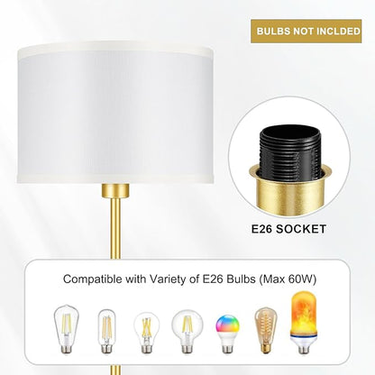 Gold Floor Lamp, Standing Lamp, 58" Tall Lamps for Living Room, Simple Pole Lamp with White Shade, On/Off Foot Pedal, Bright Corner Lamp for Kids Room Bedroom Office Decor(E26 Base, NO Bulb)