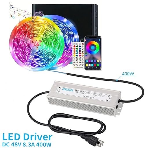 LED Driver 48V400W Waterproof Power Supply AC90-130V to DC48V8.3A Switching Power Supply IP67 Transformer Suitable for Indoor and Outdoor LED Lighting and Any 48V DC Equipment