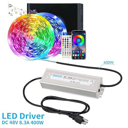 LED Driver 48V400W Waterproof Power Supply AC90-130V to DC48V8.3A Switching Power Supply IP67 Transformer Suitable for Indoor and Outdoor LED Lighting and Any 48V DC Equipment