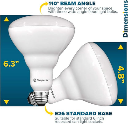 SUNPERIAN 12 Pack BR40 LED Light Bulbs, 13W=85W, 4000K Cool White, 1400 Lumens, Dimmable Flood Light Bulbs for Recessed Cans, Enclosed Fixture Rated, Damp Rated, UL Listed, E26 Standard Base