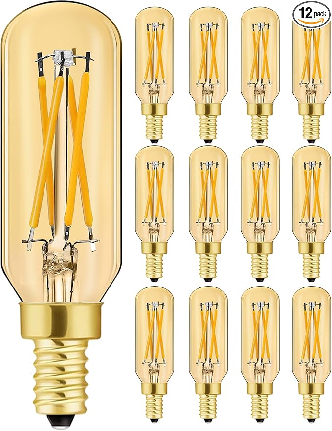 Leools E12 LED Bulb,40 watt Equivalent Candelabra Dimmable Chandelier Light Bulbs 4W 2700K Warm White 400lm T6 E12 LED Edison Filament Vintage Candle Bulb with Decorative,Amber Glass,3.7inch,12-Pack