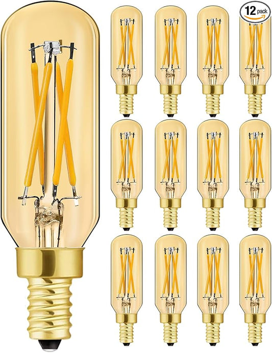 Leools E12 LED Bulb,40 watt Equivalent Candelabra Dimmable Chandelier Light Bulbs 4W 2700K Warm White 400lm T6 E12 LED Edison Filament Vintage Candle Bulb with Decorative,Amber Glass,3.7inch,12-Pack