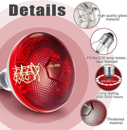 VIHOSE 8 Pack Infrared Heat Lamp for Chickens 250watt 120v Thickened Red Heat Lamp Bulbs for Food Service, Reptile, Pet, Bathroom, Light Therapy Use E26 Base