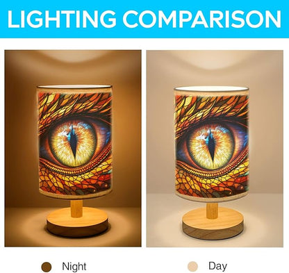 Dragon Eye Table Lamp LED 3-Color Pressed Bedside, Dragon Eye Shade Lamp with Wood Base for Bedroom Living Room Desk Office TL01