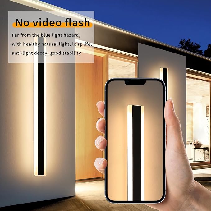 Mikeru 2Pack 57inch Outdoor Wall Light Fixtures, 3000/4500/6000K 3 Color Modern Black Linear Wall Lights Front Porch Light Wall Mounted Led Lighting for Basement, Shop,Garage Non-Dimmable