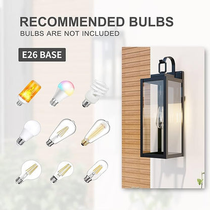 Pia Ricco Extra Large Size Outdoor Wall Lights, 22.5 Inch Matte Black Oversized Exterior Light Fixture with Clear Glass Shade, Front Porch Lighting, Modern Sconce Lantern for House, Garage, ETL Listed