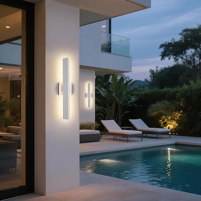 21.9IN LED Outdoor Aluminum Wall Lights,20W Dimmable, IP65 Waterproof, Modern Textured White Indoor & Exterior Lighting Fixtures, Long Exterior Wall Lights for Garage, Front Door
