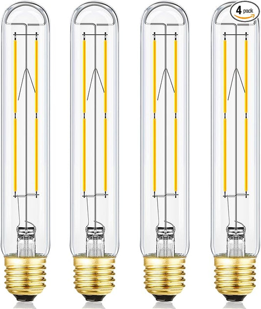 T10 LED Bulb 8W Dimmable E26 Base Tubular Light Bulb 4000K Daylight White 75W Equivalent 800lm T10 Bulb for Rustic Pendant, Wall scones Tube Light Bulbs Desk Lamp Vintage Edison Long Light Bulb,4 Pack