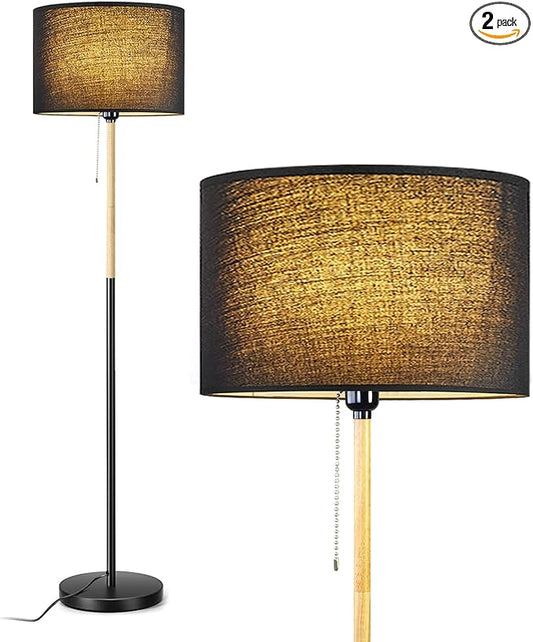 Modern Floor Lamp for Living Room Traditional Farmhouse Floor Lamps Mid-Century Pole Lamp with Linen Lamp Shade, Standing Tall Floor Lamps for Bedrooms and Office (Black)