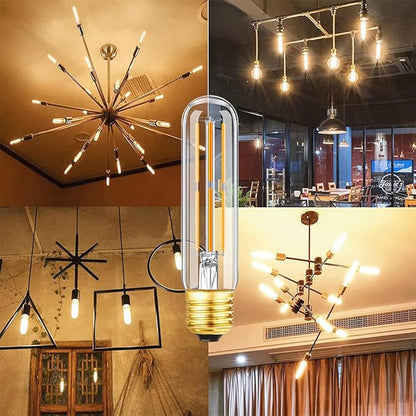 Vintage LED Edison Bulbs 6W, Equivalent 60W, Warm White 2700K, 600lm, E26 Base, Dimmable, Tubular T10 Led Antique Filament Bulb with Decorative, 6Pack