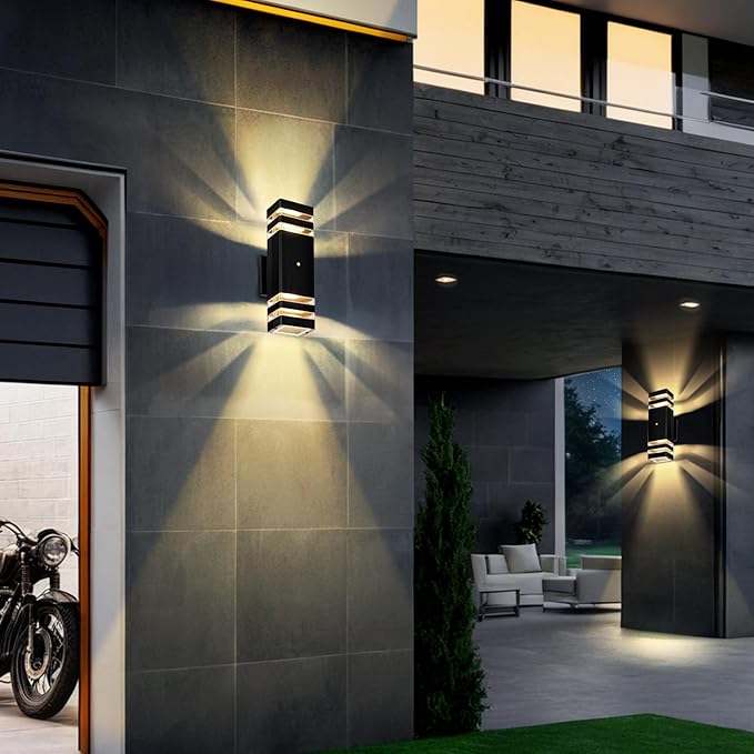 Exterior Lighting Fixtures Dusk to Dawn 2 Pack, 3000K Warm White Outdoor Wall Lights, Up and Down Porch Lights, Waterproof Outdoor Lights for House Porch Patio