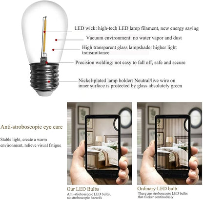 E26 S14 LED Outdoor String Light Bulb, 0.65W (7W Equivalent) Daylight White 6000K UL Listed CRI80, 120V, E26 Medium Base, Non-Dimmable, Shatterproof & Waterproof S14 String Light Bulb, Pack of 25