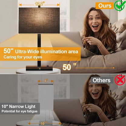 21" Touch Bedside lamps with 2 USB & AC Outlets, 3-Way Dimmable Bedside Table Lamps Set of 2 for Bedroom Living Room Office Reading, Black Shade Lamps for Night Stands, 2700K LED Bulbs Included