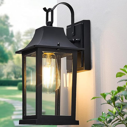 Outdoor Sconce Lights，Black 13 inch Outdoor Wall sconces，Aluminum & Tempered Glass Exterior Sconce，Waterproof Rustproof Porch Lighting for Front Door，Garage，Patio