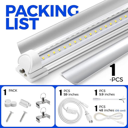 Barrina LED Shop Light, 4FT 40W 5500LM 5000K Daylight White with Reflectors, V Shape, Clear Cover, Linkable with Plug, T8 LED Tube Lights
