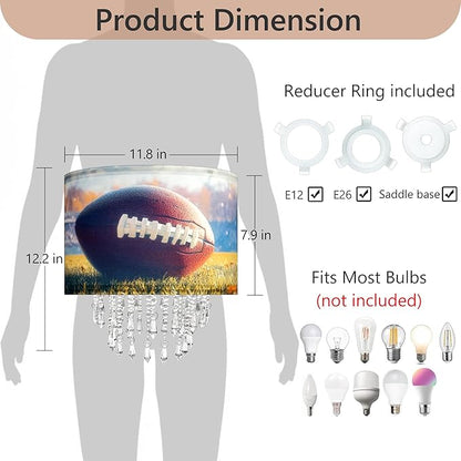 American Football & Helmet Lamp Shade with Acrylic Bead Droplets, Sport Theme Fabric Light Shade for Pendant Table & Floor Lamp, Kid Boy Teen Room Party Decor, 11.8in