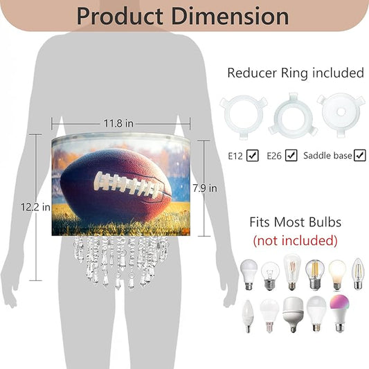 American Football & Helmet Lamp Shade with Acrylic Bead Droplets, Sport Theme Fabric Light Shade for Pendant Table & Floor Lamp, Kid Boy Teen Room Party Decor, 11.8in