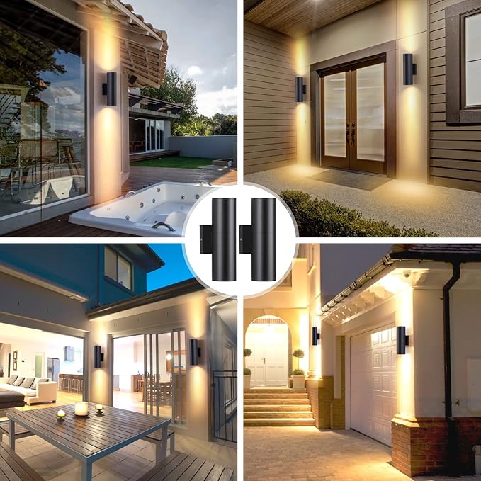 Outdoor Wall Lights 2 Packs, Integrated LED Cylinder Up Down 12W 2700K Modern Aluminum Light, Waterproof Exterior Light for Porch Patio Door