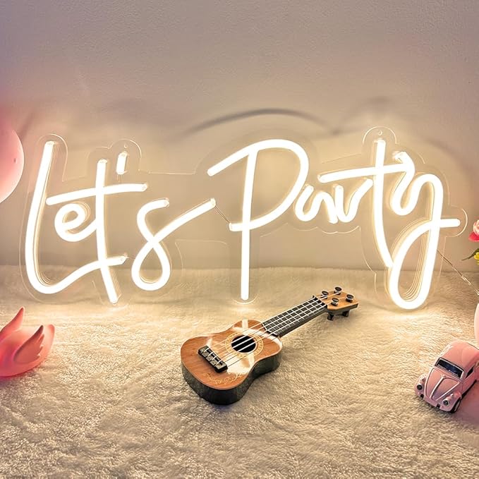 DIVATLA Let's Party Neon Sign for Decor, Large 23"X10" Light Up LED Signs for Birthday, Prom, Wedding, Celebrations, Warm White