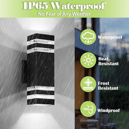 Motion Sensor Outdoor Lights for House, Porch Lights Outdoor Wall Lights Dusk to Dawn, IP65 Waterproof Exterior Lighting Fixtures, Black Aluminum Square Up and Down Lights Modern Wall Sconces 1 Pack