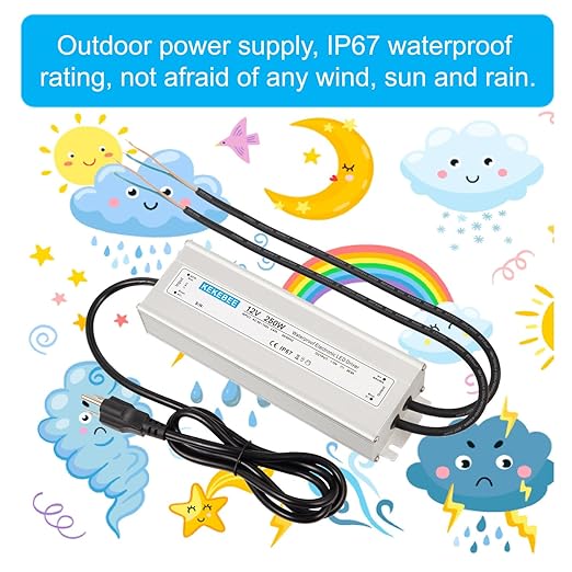 LED Driver 12V250W Waterproof Power Supply IP67 AC90-130V to DC 12V20.8A Converter Switching Power Supply Suitable for Indoor Outdoor LED Light Strip and Any 12V DC High-End Devices