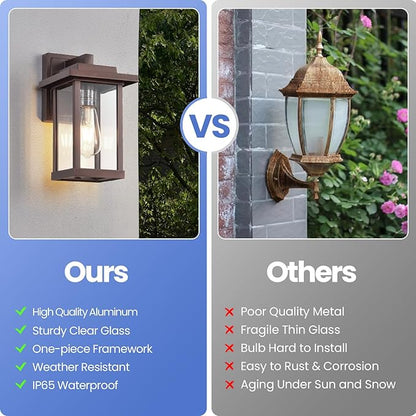 Exterior Light Fixtures 2 Pack, Modern Outdoor Wall Lanterns Farmhouse Outdoor Porch Light for House Patio Front Door Entryway, Bronze