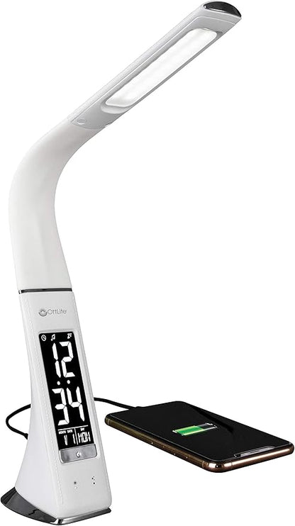 OttLite Thrive LED Sanitizing Desk Lamp with Clock and USB Charging - Eliminates up to 99.9% of Bacteria, Touch Activated, Flexible Neck, Modern Light for Reading, Crafting & Office Desktop