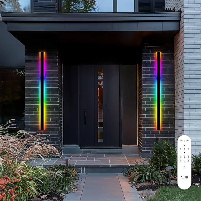 𝗠𝗢𝗗 𝗟𝗜𝗚𝗛𝗧𝗜𝗡𝗚 Haylen RGB | Waterproof Outdoor Wall Lights, Dimmable with Remote, 7 Colors and 358 Light Effects, Long Wall Sconce, Modern Linear Exterior Light Fixture, 1-Pack (RGB | 47")