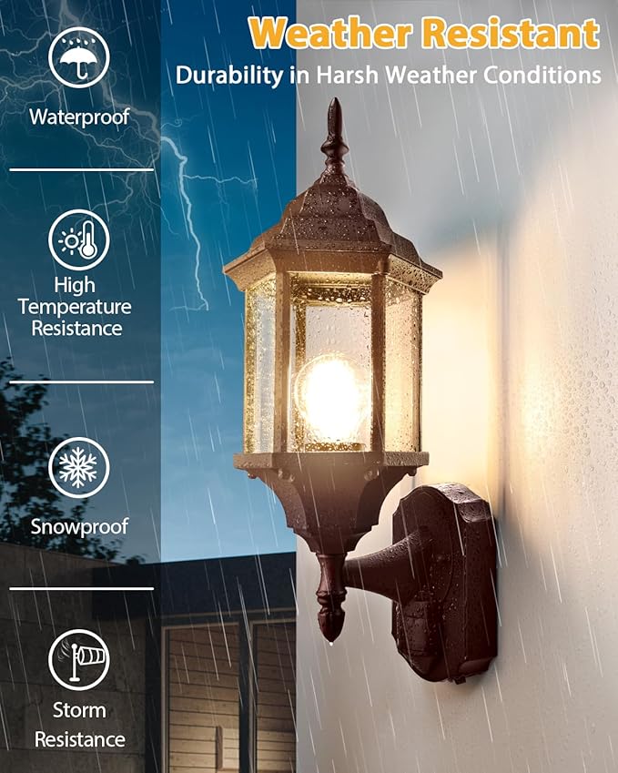 Redluck Motion Sensor Outdoor Lights, 16 inch Dusk to Dawn Outside Porch Lights, Waterproof Anti-Rust Aluminum Outdoor Wall Lights Exterior Lighting Fixtures for House, Garage, Front Door, Brown