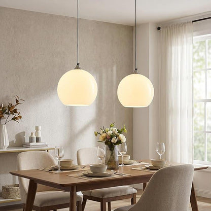 Milky Luster Glass Pendant Lights Kitchen Island Globe Pendant Light Fixtures Modern Pendant Lighting for Bedroom Living Dining Room Light Fixture (9.84 in, 3 Pack)