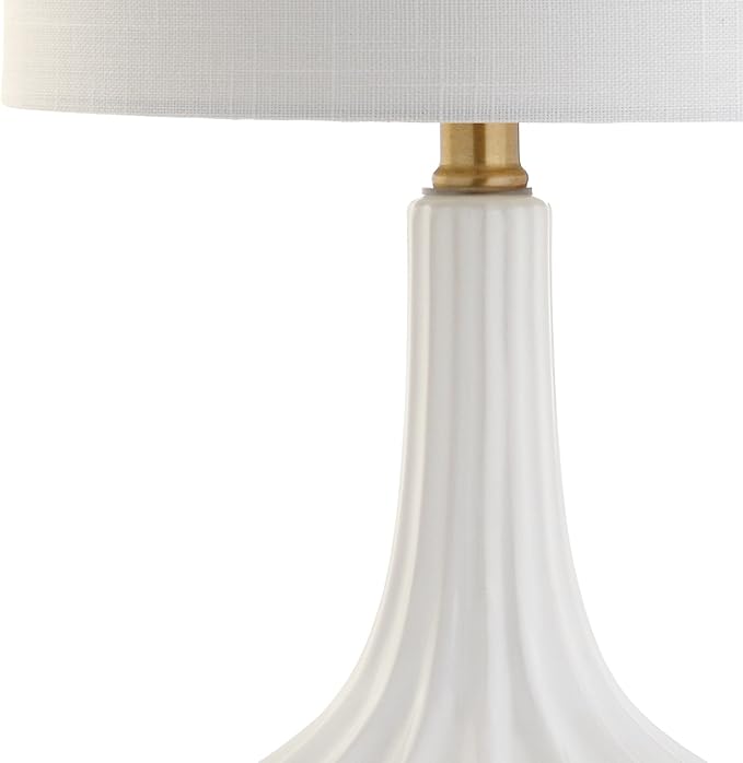 JONATHAN Y JYL1030A 21.5" Modern Ceramic Table Lamp, White and Brass Bedside Lamp for Living Room, Bedroom Nightstand, Contemporary End Table Desk Lamp with White Linen Drum Shade, LED Bulb Included