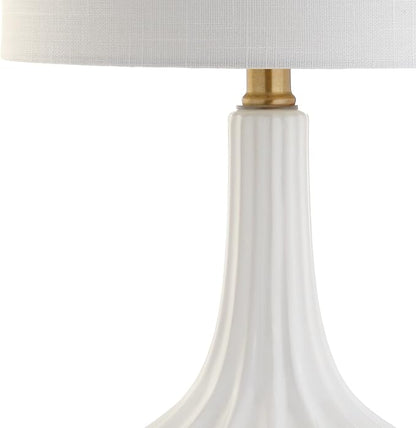 JONATHAN Y JYL1030A 21.5" Modern Ceramic Table Lamp, White and Brass Bedside Lamp for Living Room, Bedroom Nightstand, Contemporary End Table Desk Lamp with White Linen Drum Shade, LED Bulb Included