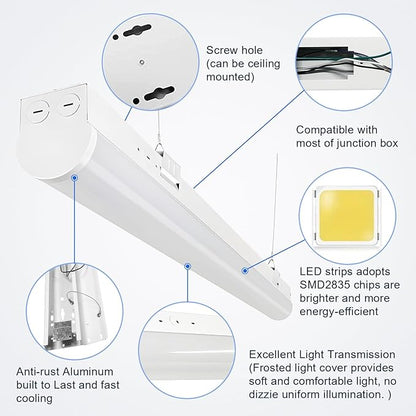 4FT Tunable LED Strip Linear Lights, 24W/32W/40W Selectable Wattage & 3CCT 3500K/4000K/5000K, 0-10V Dimmable, 5200LM, AC100-277V Linkable LED Shop Light Fixture, DLC ETL Listed, (4 Pack)
