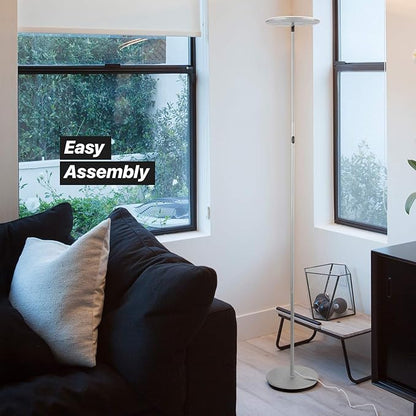 Brightech Sky Flux Dimmable LED Floor Lamp – Super Bright Floor Lamp with 3 Light Modes for Living Room, Office – Torchiere Standing Touch-Lamp, Tall Torch Lamp for Bedroom & Reading - Silver