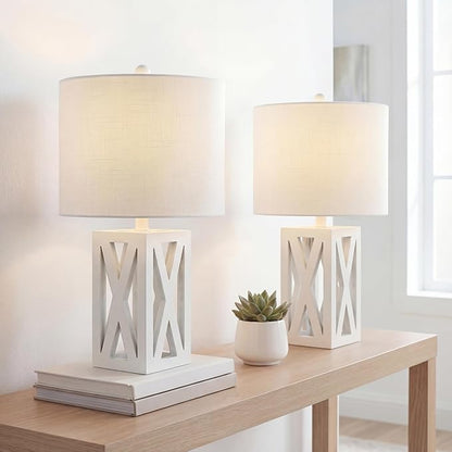 JONATHAN Y JYL1062B-SET2 Stewart 21.5" Wood LED Table Lamp Farmhouse, French Country, Rustic, Bohemian, Bedroom, Living Room, Office, College, Bookcase, White (Set of 2)
