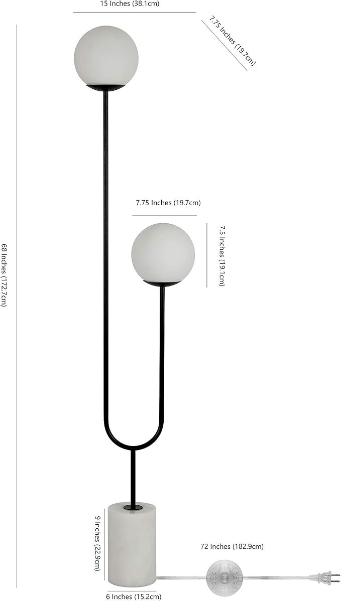 SAFAVIEH Lighting Collection Leif Modern Orb 68-inch 2-Light Black Iron/Marble Floor Lamp (LED Bulb Included)