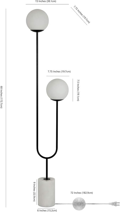 SAFAVIEH Lighting Collection Leif Modern Orb 68-inch 2-Light Black Iron/Marble Floor Lamp (LED Bulb Included)