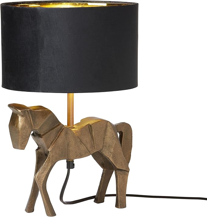 RIVER OF GOODS 17.75 H Gold Origami Horse Base Table Lamp with Black Drum Shade