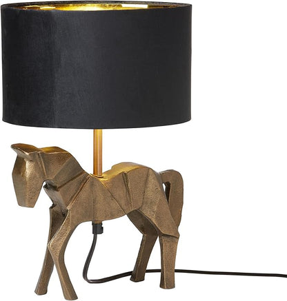RIVER OF GOODS 17.75 H Gold Origami Horse Base Table Lamp with Black Drum Shade