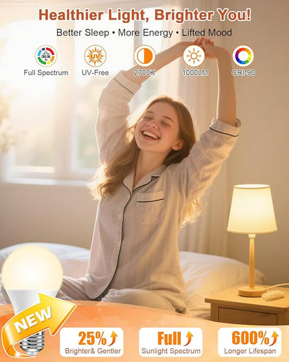 Neporal Full Spectrum Light Bulb 15W LED=100W, 2700K Flicker-Free Warm Light Bulbs, UV-Free & High CRI & Eye-Caring Sunlight Light Bulbs for Human, Home, Office, Plant, E26/E27, 30000H Lifespan, 3PK