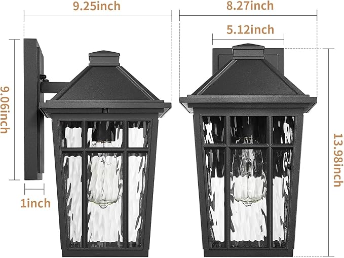 Darkaway 2pcs Outdoor Wall Lights for House, 14inch Large Exterior Lighting Fixtures Wall Mount Porch Lights Waterproof Outdoor Sconce Lights with Water Ripple Glass for Patio Hallway Garage