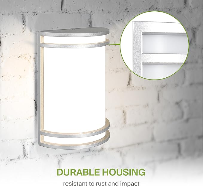 ASD 10 Inch LED Outdoor & Indoor Wall Mount Light Fixture - Brushed Nickel Modern Wall Sconce Lighting - 15W 120-277V 3000K 4000K 5000K Adjustable Dimmable Front Door & Patio Exterior Lights - ETL