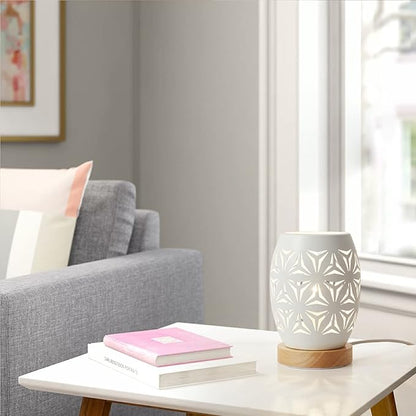 OuXean Bedside Table Lamp, Small Night Light Metal Lampshade and Wood Base, E12 40W Desk Lamp for Bedroom Living Room Home Decor Office Restaurant Bar, White, Without Bulb