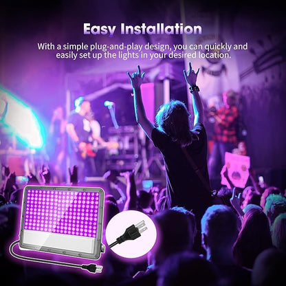 300W LED Black Light: 110V Plug-in UV Flood Light for Neon Glow Party, Halloween, Christmas Decor and Art Displays, IP65 Waterproof Blacklight for Outdoor or Indoor Use, 2 Pack