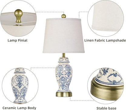 RORIANO Chinoiserie Ceramic Table Lamps Set of 2 for Living Room Bedroom Bedside, Traditional Blue Porcelain Classic Table Lamp for Nightstand Entryway, 2 LED Bulbs Included